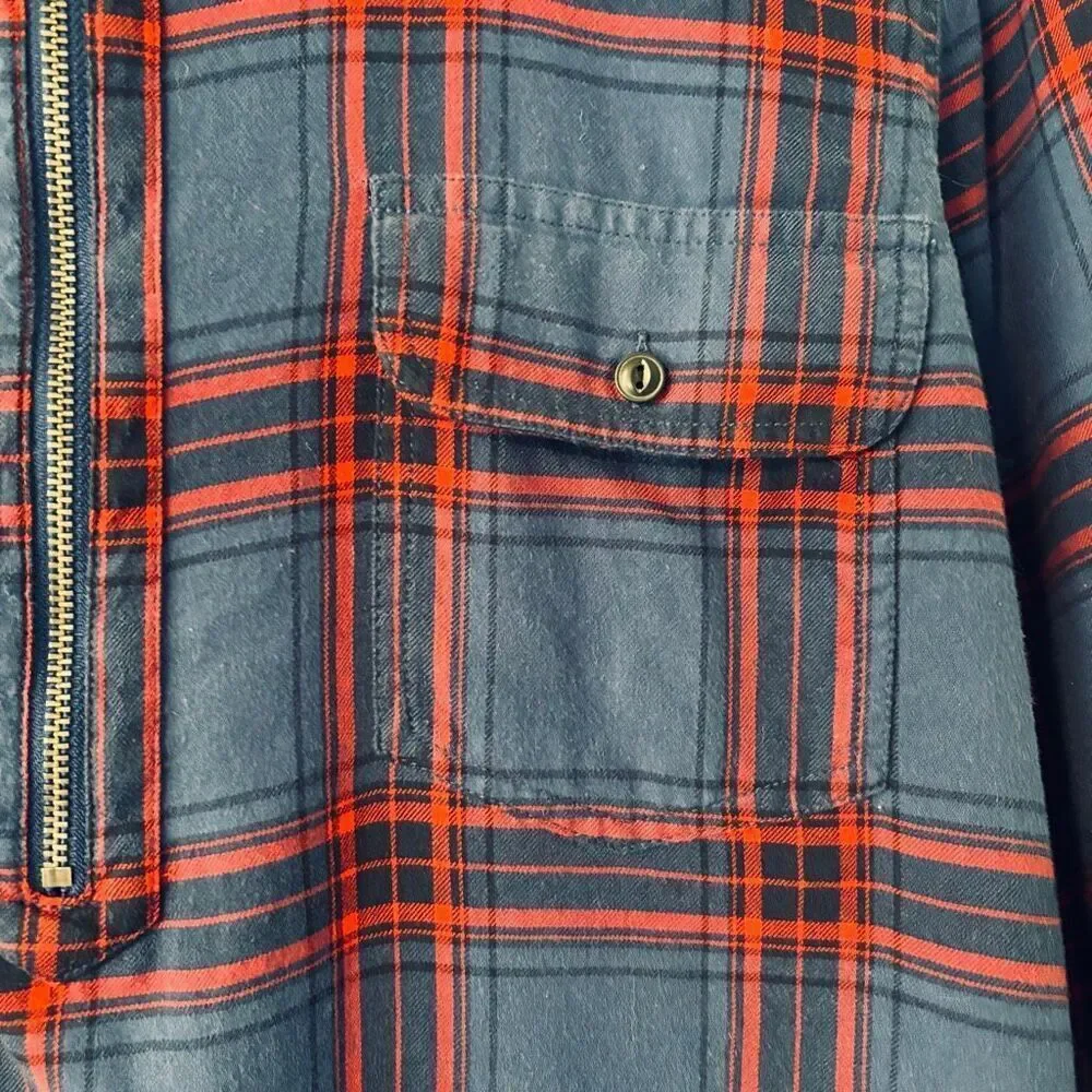 G. H. Bass & co. XL cotton plaid flannel quarter zip blue & red collar shirt